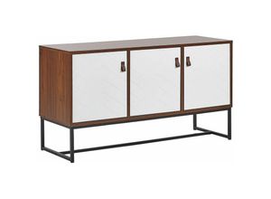 4251682253024 - Beliani - Moderne Kommode Dunkler Holzfarbton   Weiß 3 Türen mdf- Platte Metall für Schlafzimmer für Wohnzimmer