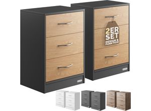 4251779129478 - Nachttisch Eloise 3 Schubladen Kabelführung Wandbefestigung Boxspringbett Schlafzimmer Nachtschrank Nachtkonsole Nachtkommode Holz 54x39x28cm 2er Set