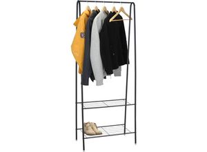 4262371536373 - Spetebo - Metall Kleiderständer schwarz mit 2 Ablagen - 152 x 61 cm - Standgarderobe mit Kleiderstange - Bodenkleiderständer Garderobenständer mit