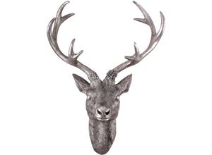 4260461471603 - Spetebo - Hirschgeweih 10 Ender - Wand Deko in Silber Optik 40x30 cm - Hirschkopf Skulptur Jagd Geweih