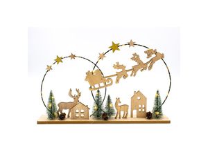 4262371534867 - LED Deko Aufsteller aus Holz mit Weihnachts Motiv - 40 x 25 cm - Silhoutten Bild Weihnachtsmann mit Schlitten warm weiß beleuchtet - Weihnachts