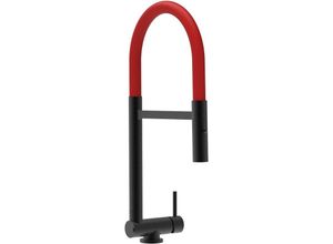 8055765124265 - Unterfenster Wasserhahn Vorfenster Umklappbar 45 cm Schwarz Matt Kuechenarmatur mit Rot 360 schwenkbarem Auslauf und abnehmbare 2 strahl Handbrause