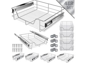 4260598872380 - Teleskopschublade Küchenschublade Küchenschrank Korbauszug Schrankauszug Vollauszug Schublade 4x 60cm - Silber - Silber - Kesser