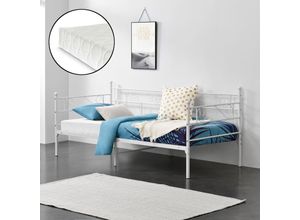 4059438612480 - [encasa] - Metallbett Kerava 90x200 cm mit Kaltschaummatratze Weiß encasa - Weiß