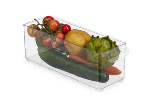 Image of Kühlschrank Organizer, Lebensmittel Aufbewahrung, Kühlschrankbox mit Griff, HxBxT 10,5x10x30,5 cm, transparent - Relaxdays