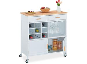 4052025413378 - Küchenwagen HxBxT 885 x 86 x 41 cm Arbeitsplatte Weinregal Gläserhalter Küchenschrank mit Rollen weiß - Relaxdays