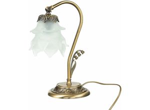 4255596650627 - Licht-erlebnisse - Schreibtischlampe Echt-Messing Glas verstellbar E14 30 cm Tischleuchte - Bronze Antik matt Weiß