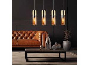 9007371496952 - - Pendelleuchte messing Esstischlampe Hängelampe Glas amber Wohnzimmerlampe 4x E27 LxH 80x156 cm