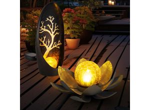 9007371492497 - Solarleuchte Lotusblume Außen Garten Dekoleuchten Solar Außenleuchte Solar Blume Crackle Glas Lichteffekt 1x Lotusblume 1x Stehlampe LED warmweiß