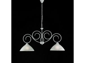 8050713215699 - Bonetti Illumina - Shabby weißer Eisen-Kronleuchter zwei Lichter weißes Glas Lampenschirme 99x h52 cm