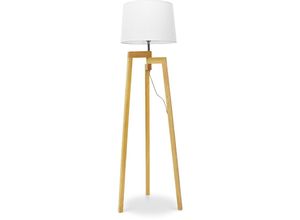 5056665747663 - Privatefloor - Dreibein Stehlampe - Wohnzimmerlampe im skandinavischen Design - Lon Natural wood - Stoff Holz Stoff Holz - Natural wood