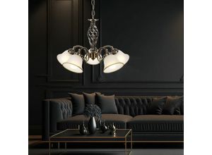 4059157194472 - Hängelampe Kronleuchter Hängeleuchte Glasleuchte Esszimmer Lampe Altmessing Metall Glas 5 flammig 5x E27 Fassungen DxH 60x120 cm