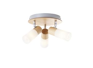 4004353261824 - Lampe Babsan Spotrondell 3flg holz hell weiß 3x C35 E14 35W geeignet für Kerzenlampen (nicht enthalten) Köpfe schwenkbar - braun - Brilliant