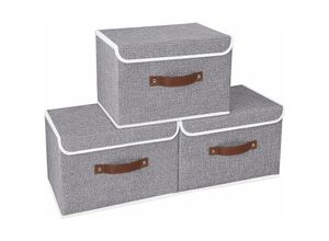 Image of 3er-Set Aufbewahrungsbox, faltbar, mit Deckel, für Handtücher, Bücher, Spielzeug, Kleidung und so weiter, 38x25x25cm, Grau - Minkurow