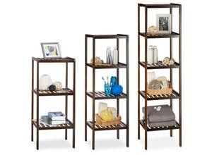 4052025227326 - Relaxdays - 3 tlg Badregal Set Bambus Holzregal Standregal Bambusregal Küchenregal Bücherregal 3 4 und 5 Ablagen dunkelbraun