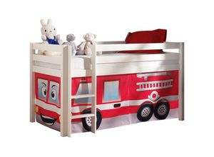 5420070212359 - Hochbett Spielbett Kinderzimmer PINOO-12 mit Textil Set Feuerwehr in Kiefer massiv weiß lackiert B H T ca 210 114 106 cm - weiß