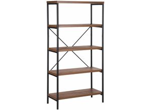 4251682230759 - Regal Dunkler Holzfarbton MDF Platte Pulverbeschichteter Stahl 160 x 80 x 36 cm Industieller Stil 4 Fächer Viel Stauraum Praktisch Wohnzimmer