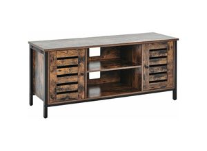 4251682263276 - Fernsehtisch Dunkler Holzfarbton Schwarze Elemente MDF-Platte Melaminbeschichtung 50x110x40 cm 2 Fächer 2 Schränke Modern Glamourös Wohnzimmer