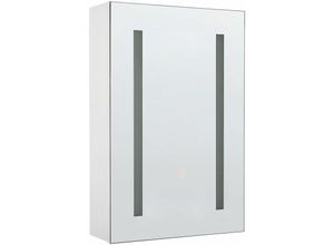 4251682244466 - Beliani - Bad Spiegelschrank Weiß Sperrholzplatte 1 türig 40 x 60 cm mit LED-Licht Fächern Wandeinbau Modern Trendy Badezimmer Möbel