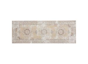 4251682219501 - Beliani - Läufer Teppich Beige Baumwolle 60 x 180 cm Kurzflor Orientalisches Muster Maschinengewebt Rechteckig