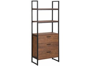 4251682225335 - Bücherregal Dunkler Holzfarbton Schwarz mdf Platte Pulverbeschichteter Stahl 158 x 61 x 32 cm Retro 3 Schubladen Viel Stauraum Wohnzimmer - Dunkler