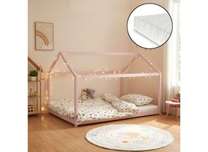 4059438917431 - [encasa] - Kinderbett Cerro mit Matratze 120x200cm Rosa Rosa