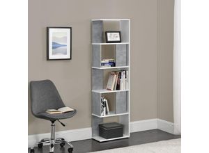 4059438576393 - [encasa] - Bücherregal Aneby 159x45x24cm mit 5 Ablageflächen Weiß   Betonoptik Hellgrau