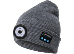 Image of Bluetooth-Strickmütze, Outdoor-Nachtlauf, Nachtangeln, LED-Beleuchtung, grau