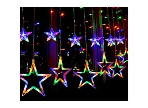 Image of Led Vorhang mit beleuchteten Sternen 2,5Meter1Meter für Weihnachten Party Deko Schmuck Fensterdeko Schaufenster Girlande Dekoration - Bunt