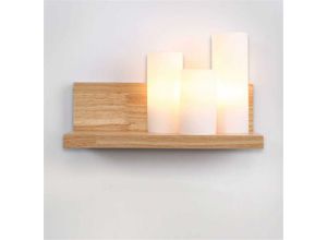 6273997902815 - Moderne Holzwandleuchte Vintage Massivholz Innenwandleuchte LED Lampe E27 * 3 Retro mit Glasschirm Wandleuchte Schlafzimmer Nachttischlampen