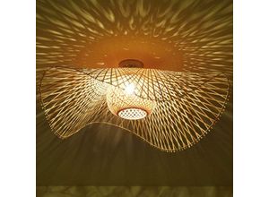 Image of Lycxames - Deckenleuchte aus natürlichem Rattan, handgewebte Bambus-Deckenleuchte, E27-Retro-Rattan-Lampe, helle Holzbeleuchtung, Deckenleuchte im