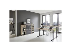 Image of Büromöbel-Set, e-Office Edition Set 13, Schreibtisch höhenverstellbar, 160 cm, Eiche Sonoma / anthrazit hochglanz - natur - Bmg Möbel