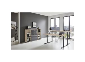 4260593579864 - Büromöbel-Set e-Office Edition Set 13 Schreibtisch höhenverstellbar 160 cm Eiche Sonoma   anthrazit hochglanz - natur - Bmg Möbel