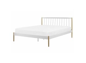 4251682260404 - Beliani - Bett Weiß   Braun Metall mit Lattenrost 140 x 200 cm hohem Kopfteil Klassisches Modernes Design für Mädchen Jugendzimmer Schlafzimmer