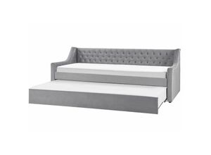 4251682261630 - Beliani - Tagesbett Grau Samtstoff 90 x 200 cm Ausziehbar Mit Lattenrost Nieten Modern Glamour - Grau