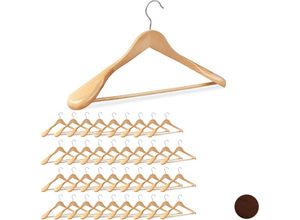 Image of 40 x Anzug Kleiderbügel im Set, breite Schulter, 360° drehbarer Haken, Bügel mit Hosenstange, Holzkleiderbügel, natur