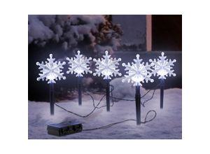 Image of Led Garten Stecker 5 Schneeflocken - 21 cm - Outdoor Weihnachts Deko kalt weiß mit Timer Batterie betrieben