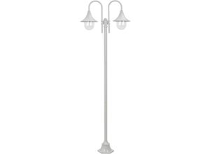 6090177692461 - Longziming - Garten-Pollerleuchte E27 220 cm Aluminium 2-Laterne Weiß