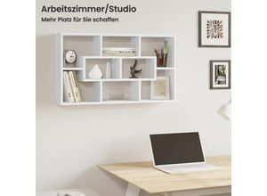 4063425183709 - Woltu - Wandregal Hängeregal mit 8 Fächern Schweberegal Bücherregal Küchenregal Wandboard Schweberegal für Küche Wohnzimmer Schlafzimmer 48x16x85 cm