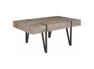 4251682220415 - Couchtisch Braun mit Schwarz 60 x 100 cm mdf Platte Metall Pulverbeschichtet Große Tischplatte Spitzen Beine Holzoptik Rechteckig Industriell