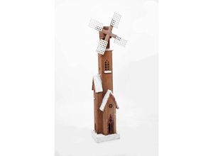 4260625748985 - Spetebo - Holz Windmühle mit drehendem Windrad - 80 cm - Weihnachts Deko mit led Beleuchtung - Weihnachts Winter Deko Holz Aufsteller