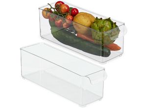 Image of Relaxdays - 2 x Kühlschrank Organizer, Lebensmittel Aufbewahrung, Kühlschrankbox mit Griff, HxBxT: 10,5 x 10 x 30,5 cm, transparent