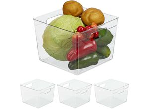 Image of 4 x Kühlschrank Organizer, Lebensmittel Aufbewahrung, Kühlschrankbox mit Griffen, h x b x t: 15,5x21x21 cm, transparent