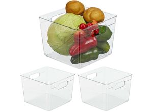 Image of 3 x Kühlschrank Organizer, Lebensmittel Aufbewahrung, Kühlschrankbox mit Griffen, h x b x t: 15,5x21x21 cm, transparent