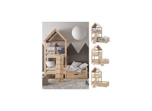 4066731052400 - VitaliSpa Spielturmbett Kinderbett Spielbett Teddy Natur modern 208x235 cm Massivholz Kinderzimmer Lattenrost Bett Schublade Abenteuerbett Kletterbett