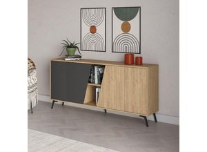 0784196613373 - Toscohome - Sideboard mit Türen in Eiche und Anthrazit 180 cm - Fiona