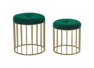 4251682242042 - Beliani - Pouf 2er Set Dunkelgrün aus Samtstoff mit goldener Unterteil runde Form Wohnzimmer Schlafzimmer Flur Modern