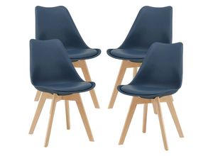 4059438619427 - 4er-Set Esszimmerstuhl Fläten 81x49 cm Blau encasa - Dunkelblau