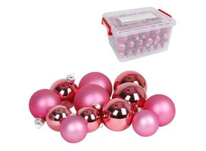 4250407387433 - Buri - Glas-Weihnachtskugel-Set 72tlg + Box Weihnachtsbaumkugeln Christbaumschmuck Deko - pink