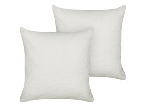 4255664860132 - Dekokissen 2er Set Cremeweiß Bouclé Quadratisch 45x45 cm Bezug mit Füllung Reißverschluss Einfarbig Modern Wohnzimmer Schlafzimmer Sofakissen